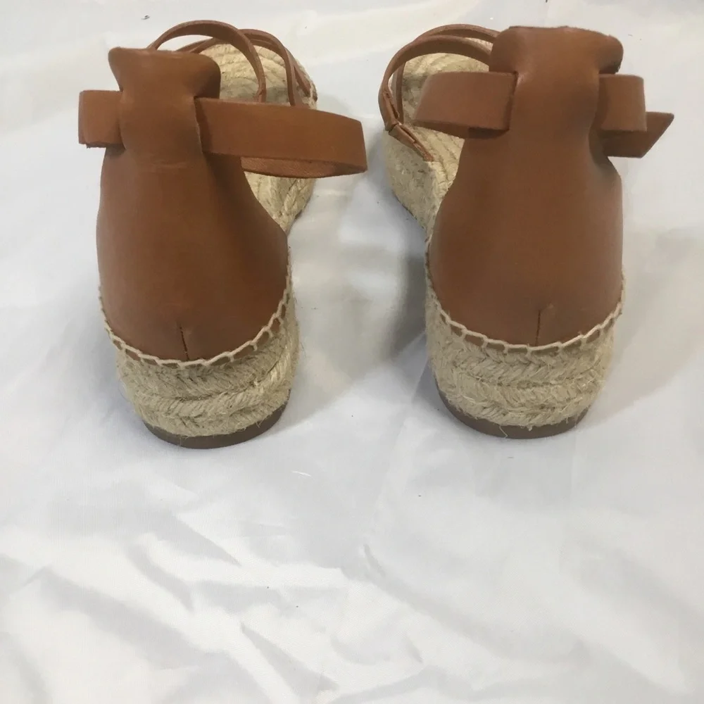 J. CREW 8.5 Brown Gladiator Espadrilles Leather Jute 1.5” Platform BH424